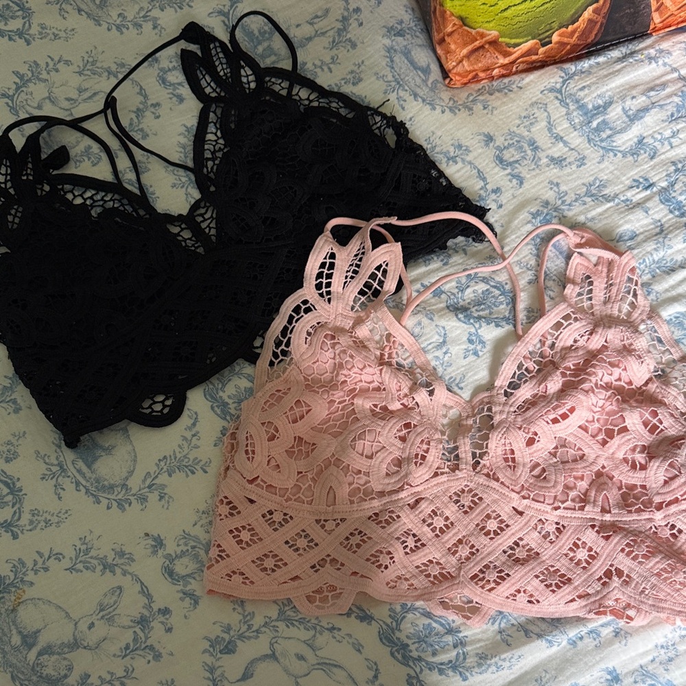 Lace Bralette Set - Black & Blush Pink